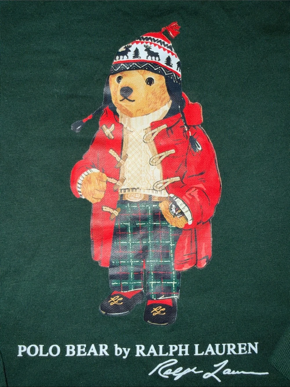Ralph Lauren Kids Polo Bear Long-Sleeve Tee - Forest Green with Red Bear Graphic